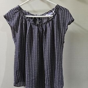 LC Lauren Conrad Blue and White Ruffled Cap Sleeve Blouse